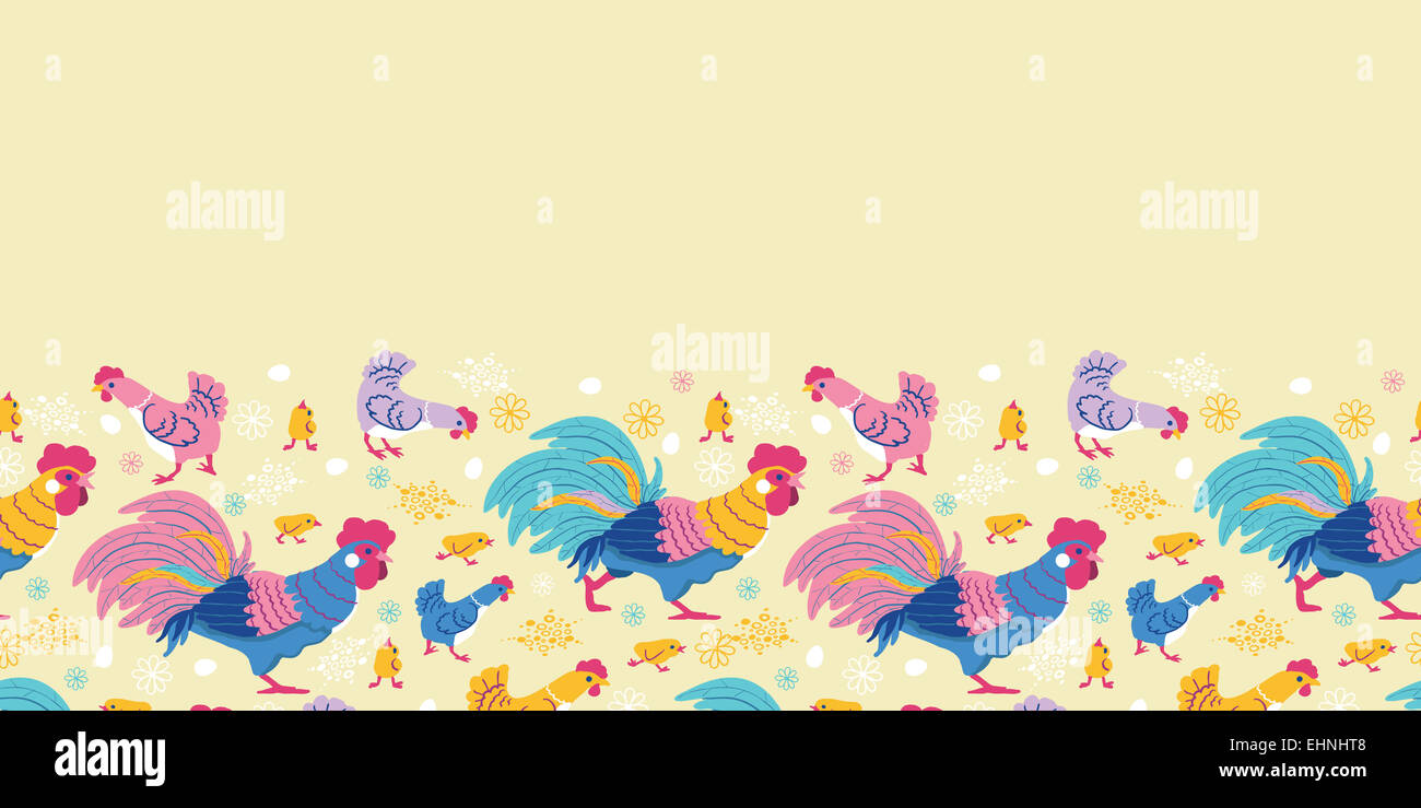 Fun chickens horizontal seamless pattern background border Stock Photo