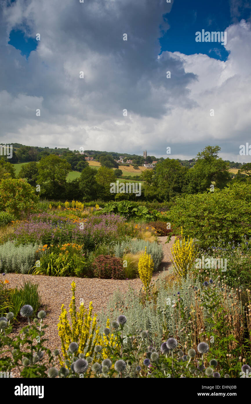 Blagdon church viewed from The gravel garden at Yeo Valley Organic