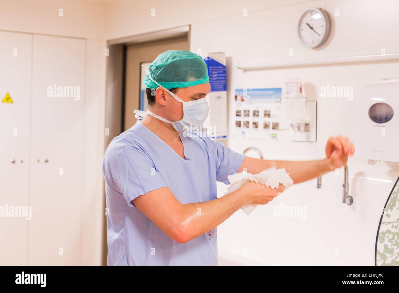 Surgeon washing hands, Bordeaux hospital, France. Stock Photo