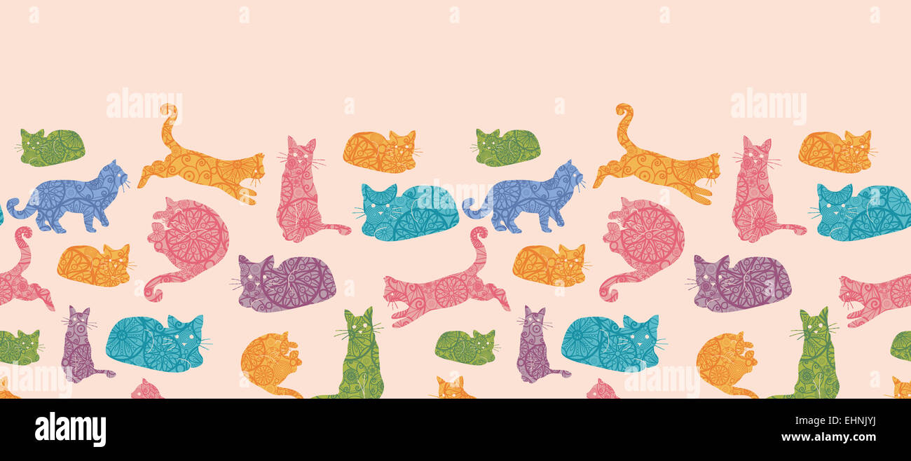 Colorful cats silhouettes horizontal seamless pattern background border ...