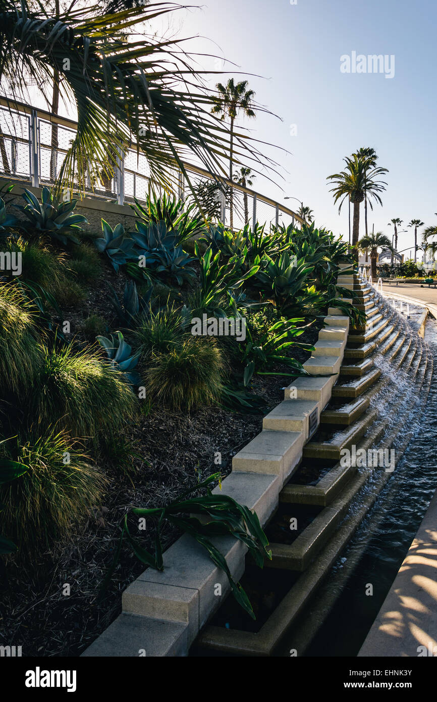 Fountains and garden at Tongva Park, in Santa Monica, California Stock