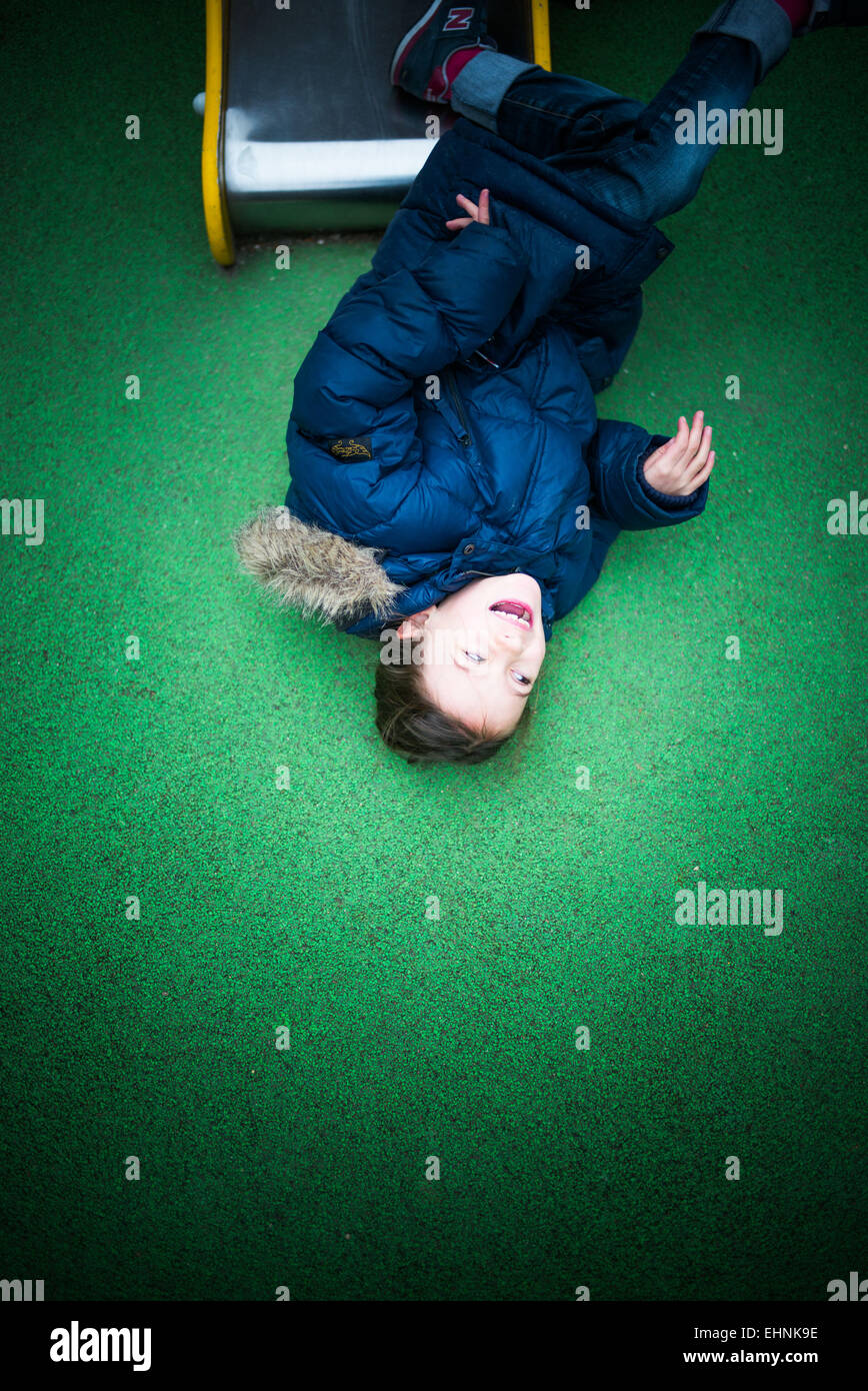 7 year-old girl in a playground. Stock Photo