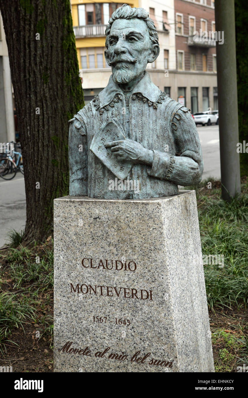 Memorial to Claudio Monteverdi (1567 - 1643) in Cremona, Italy. Monteverdi was a composer, instrument player, priest and singer. Stock Photo
