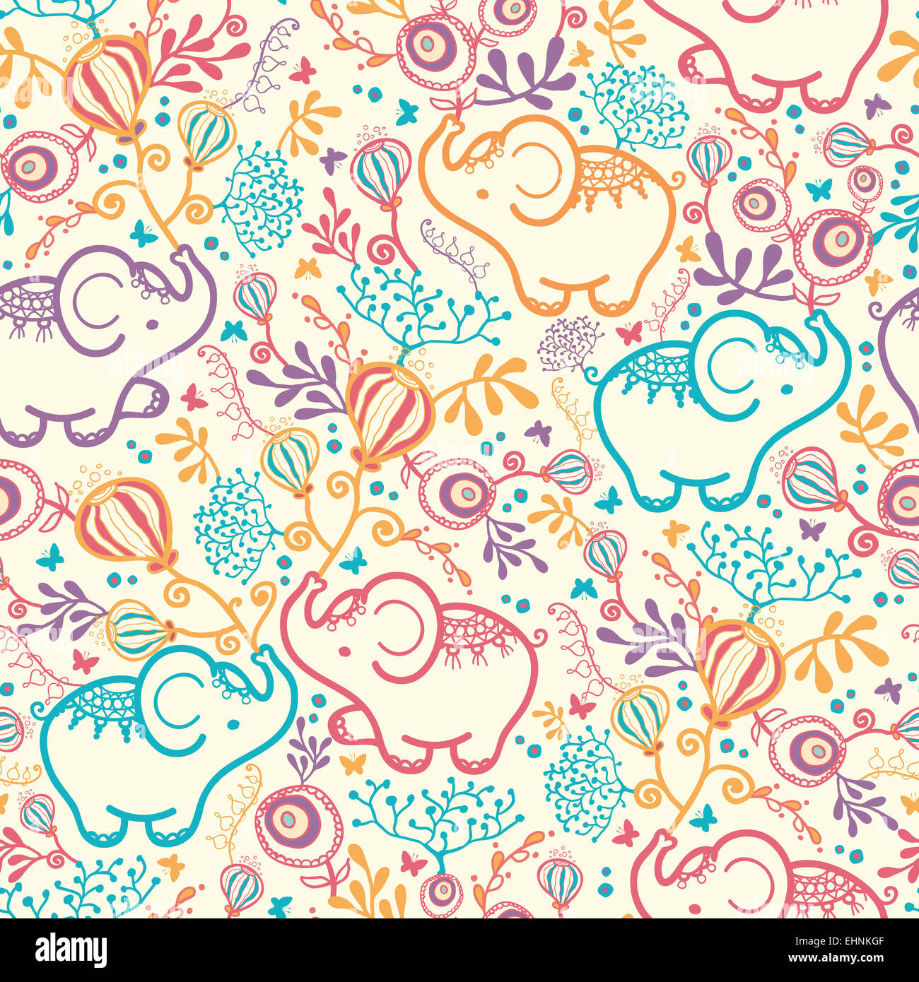 Elephants With Flowers Seamless Pattern Background Stock Photo - Alamy