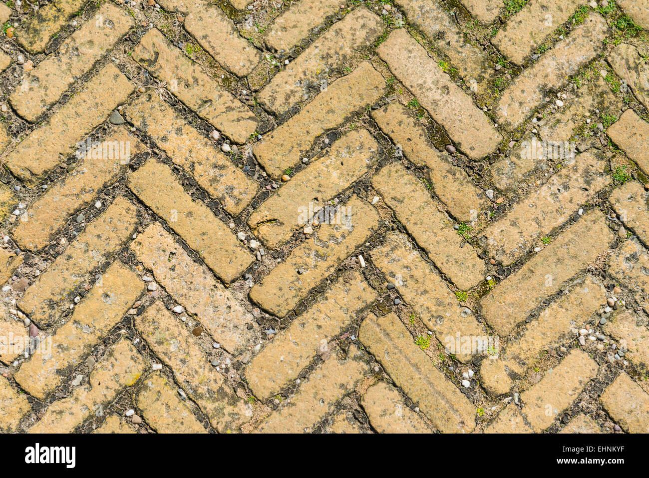 Path of yellow bricks laid in zigzag. Stock Photo