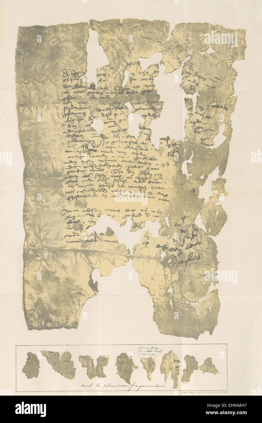 JONGE(1877) p081 A manuscript fragment of the Barents Expedtion, found in a powder horn Stock Photo
