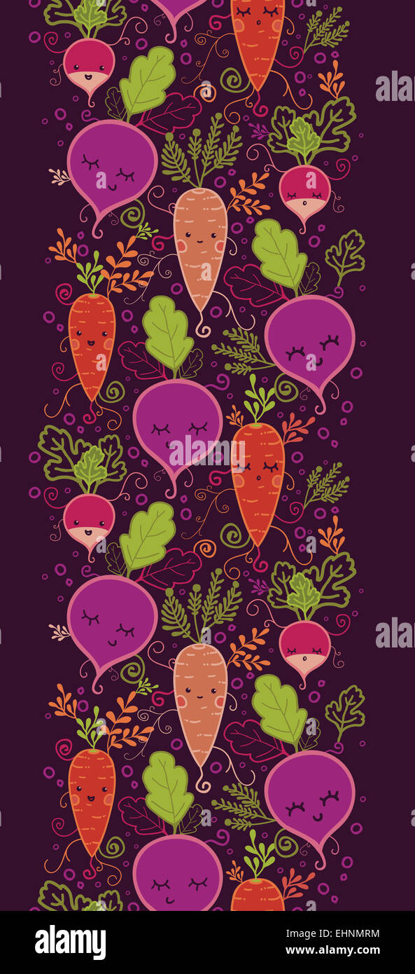 Happy root vegetables vertical seamless pattern background Stock Photo