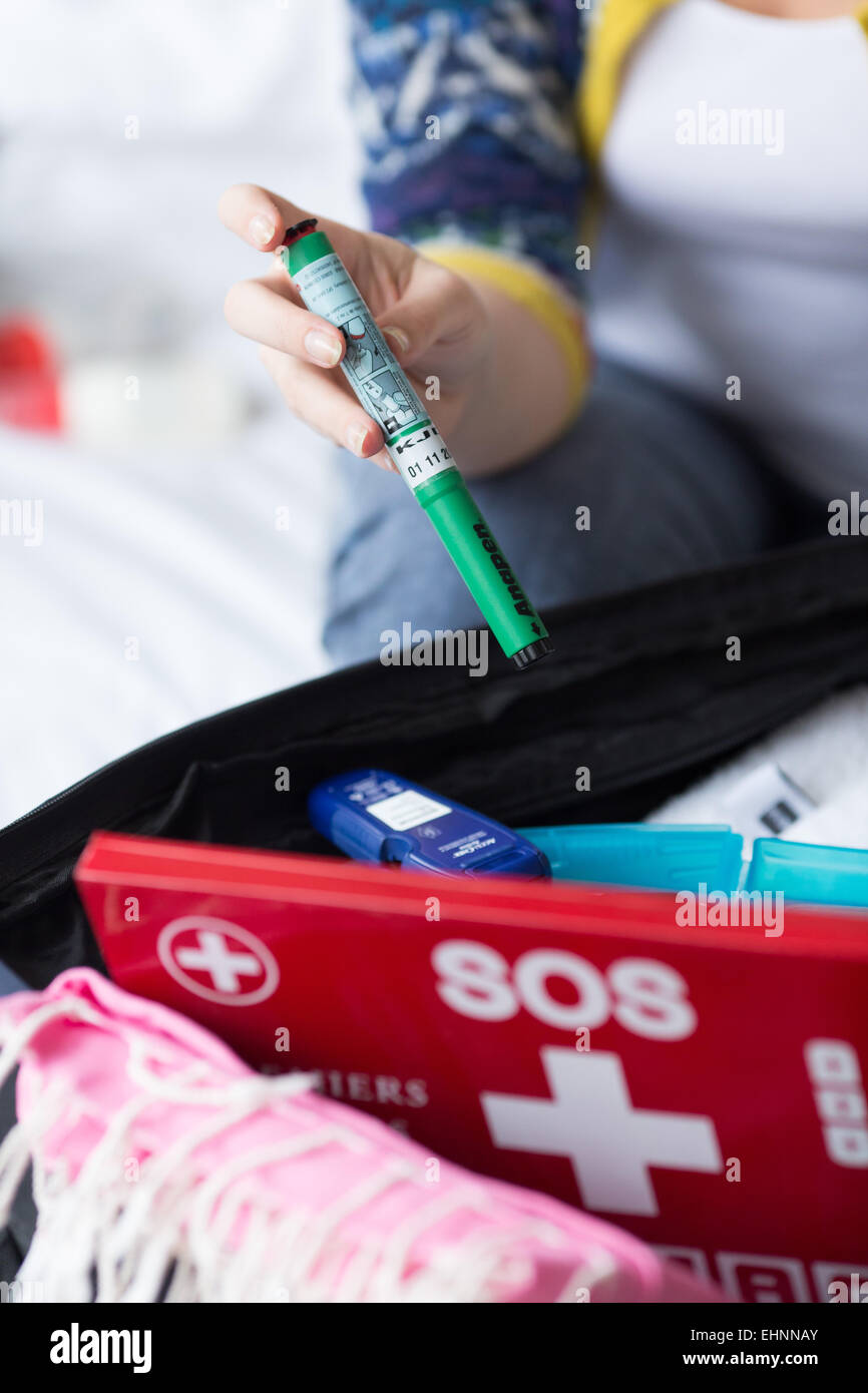 Anapen ®, epinephrine autoinjector, an emergency treatment in case of anaphylactic or anaphylactoid shock (allergies to drugs, food or insects bites). Stock Photo