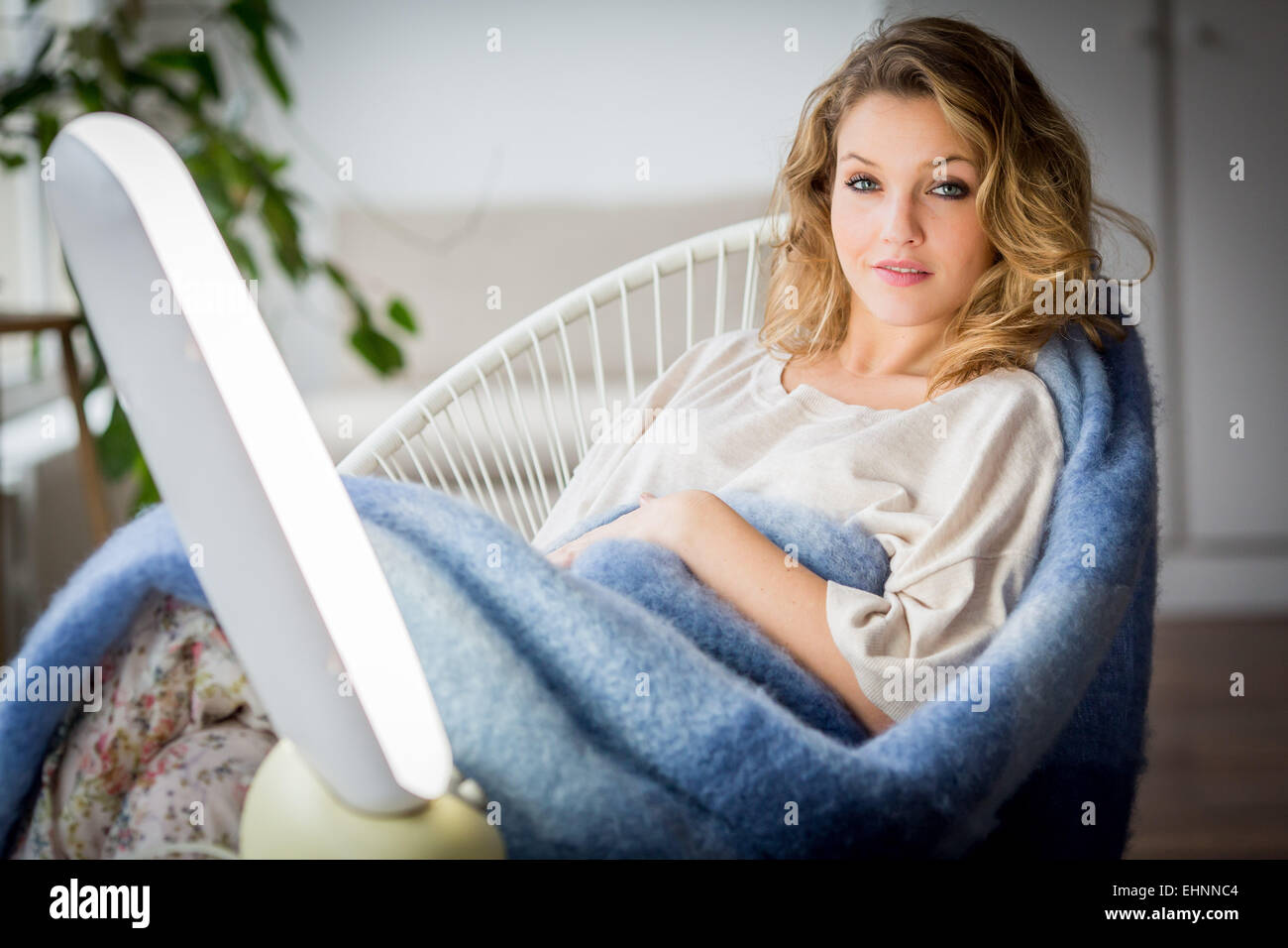 Light therapy, or phototherapy : treatment of depression with light. Stock Photo