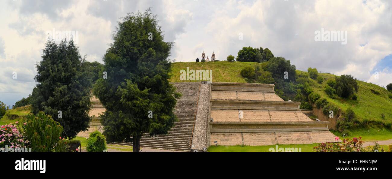 Great pyramid above Cholula with church Stock Photo - Alamy