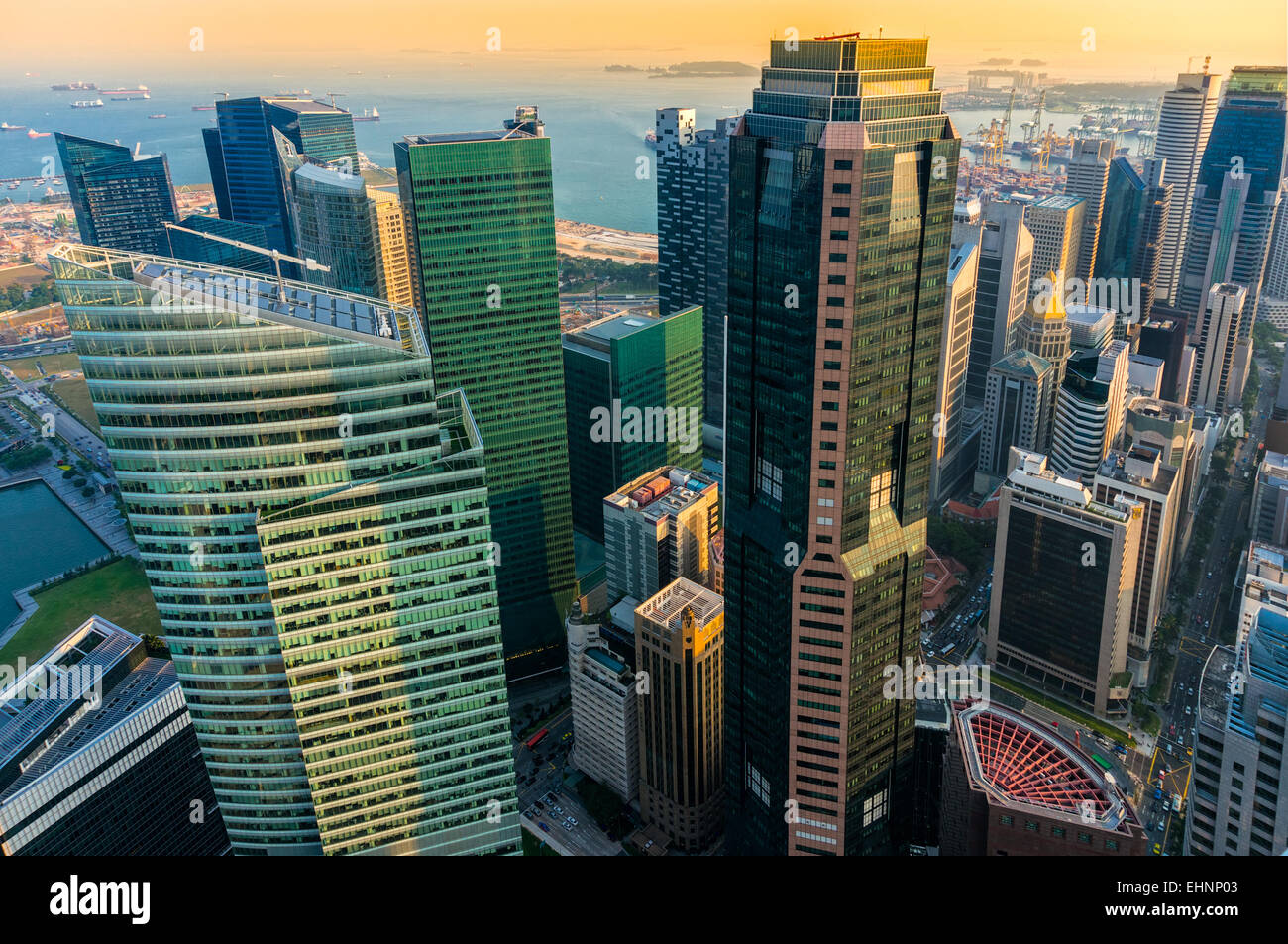Fish-eye view of Singapore city skyline at sunset Stock Photo - Alamy