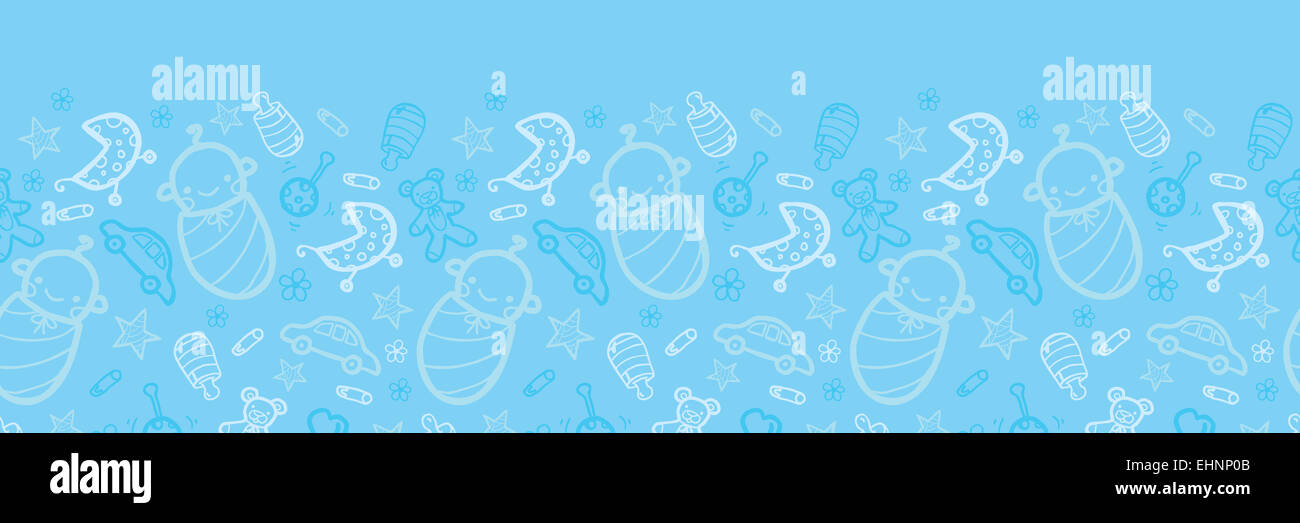 Baby boy blue horizontal seamless pattern background border Stock Photo
