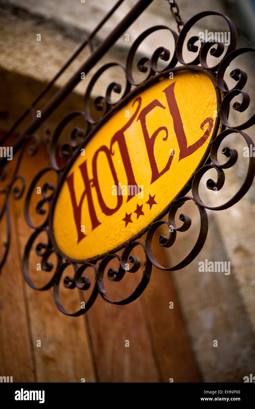 Sign of an old charming hotel in France Stock Photo