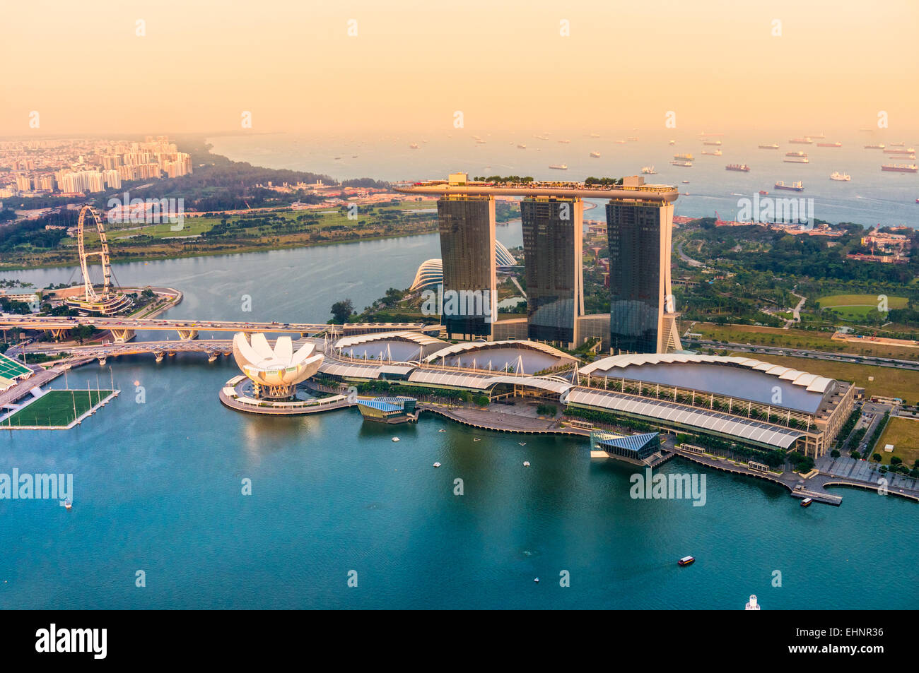 Fish-eye view of Singapore city skyline at sunset Stock Photo - Alamy