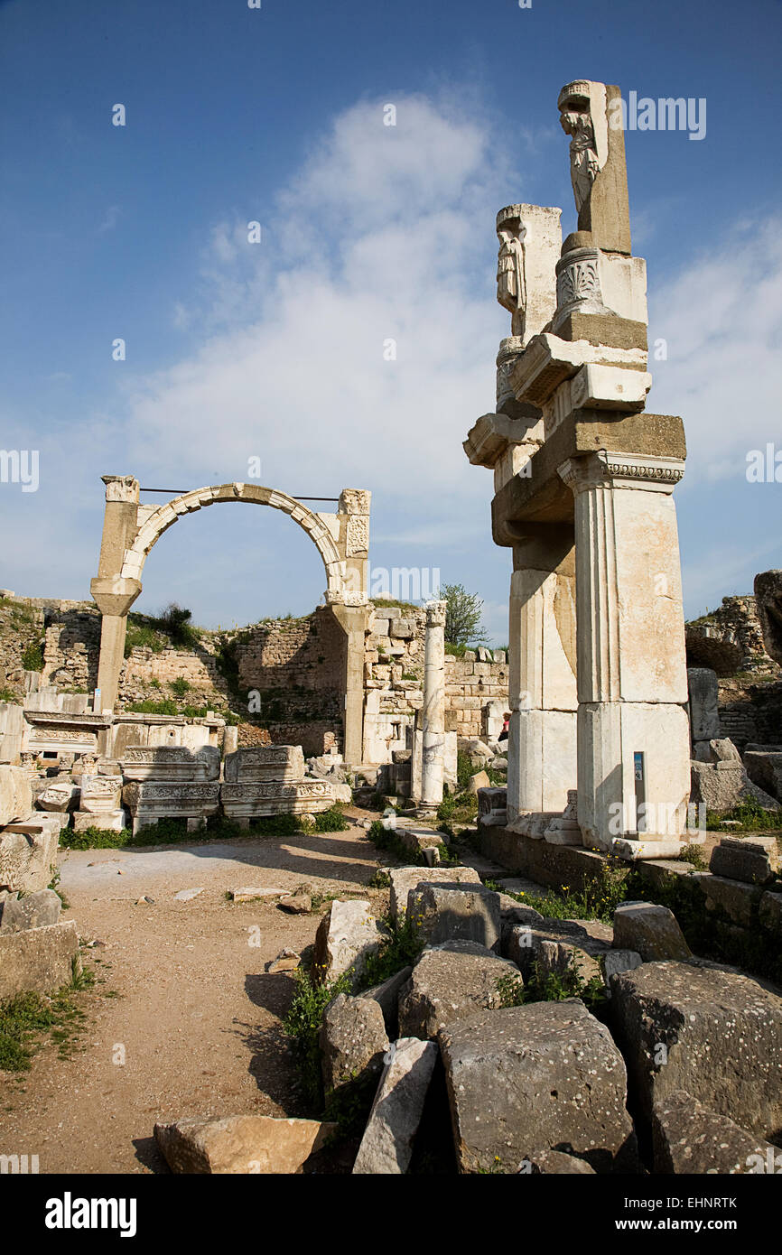 The ruins of Ephesus near the Turkish town of Kusadasi are extensive and impressive. Stock Photo