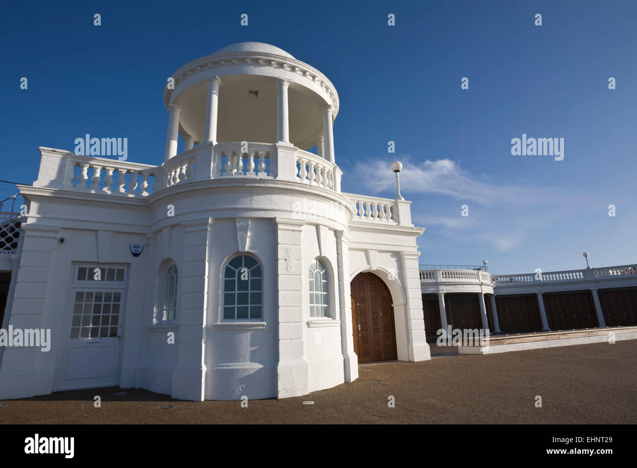 Colonnades by De la Warr Pavillion and Seafront, Bexhill-on-Sea, East Sussex, England Stock Photo