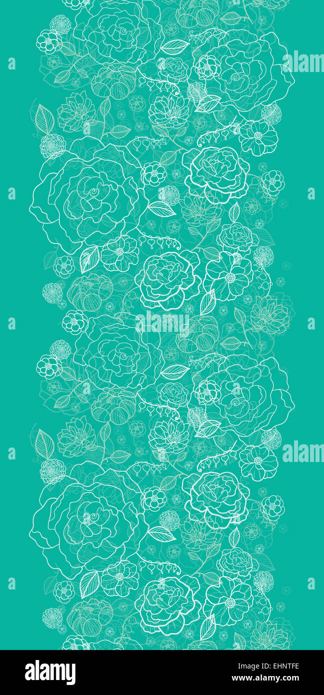 Emerald green floral lineart vertical seamless pattern background Stock