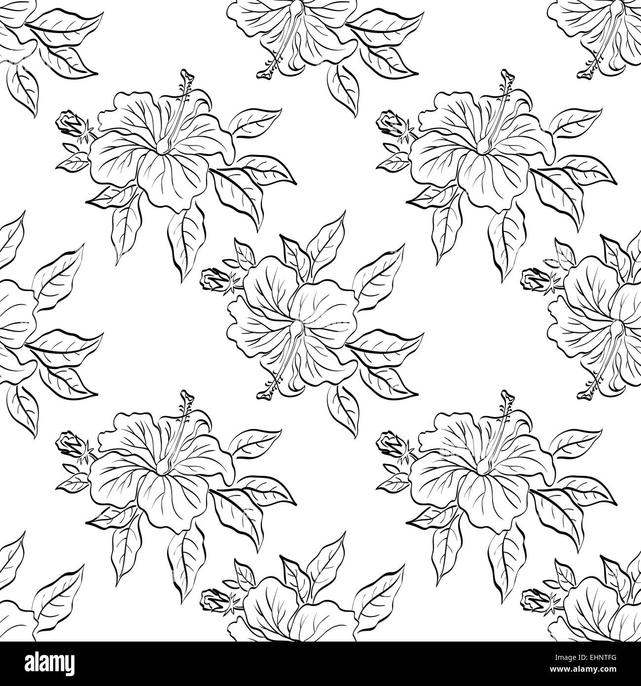 Seamless floral background, outline Stock Photo - Alamy