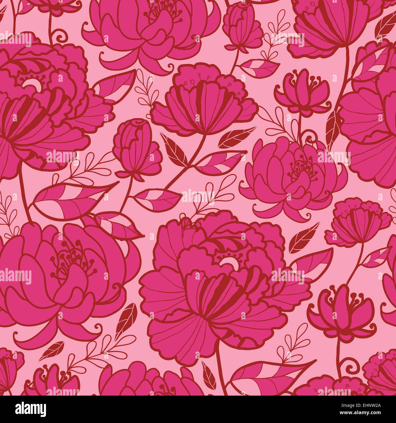 Pink flowers and leaves seamless pattern background Stock Photo - Alamy
