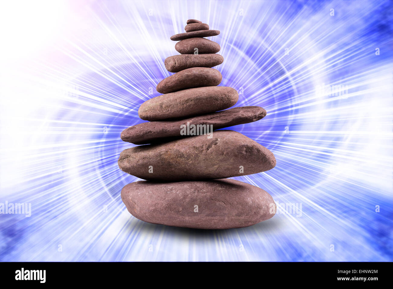 Zen like, balanced stone tower with a background. Stock Photo