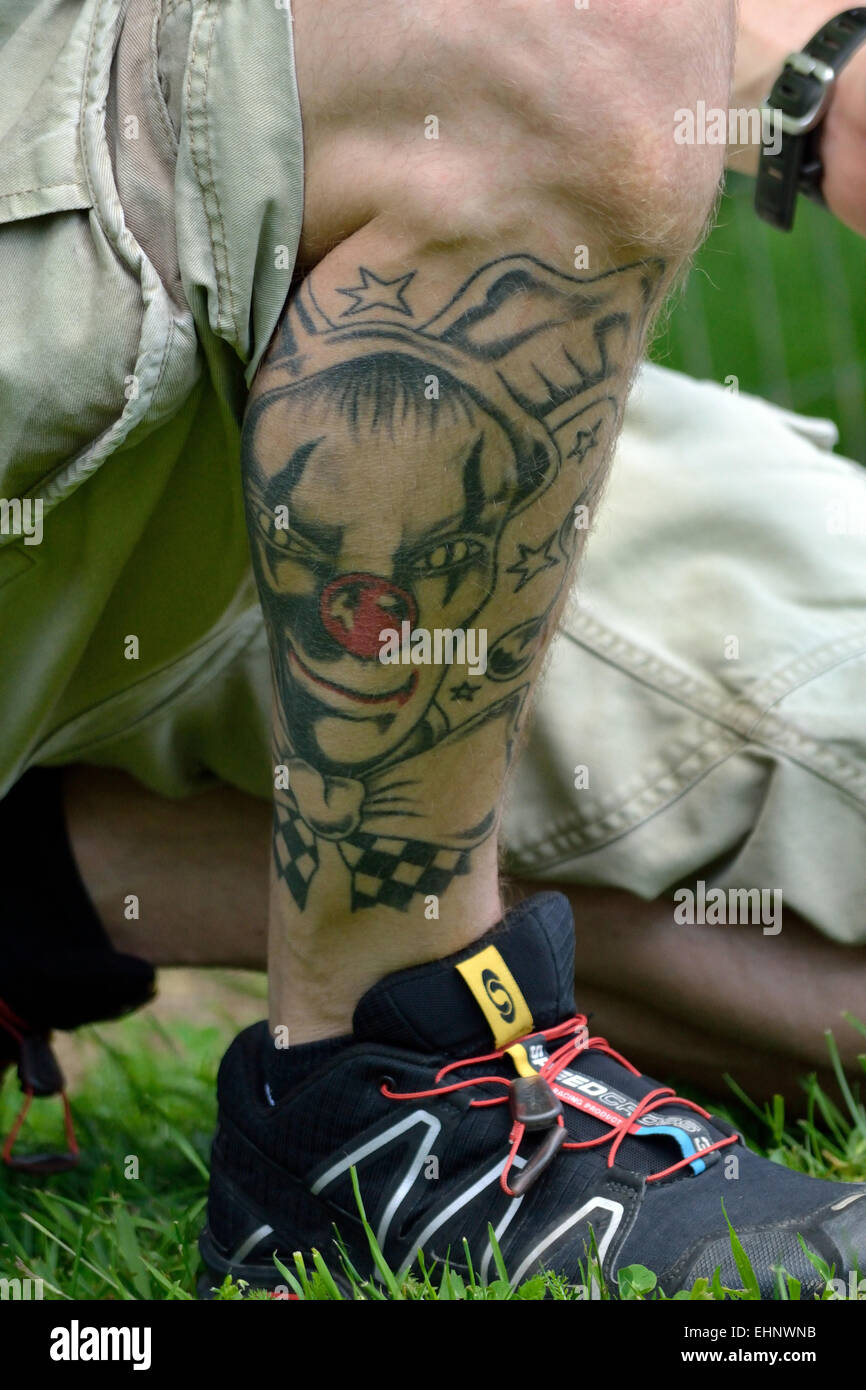 Large tattoo on foot Stock Photo