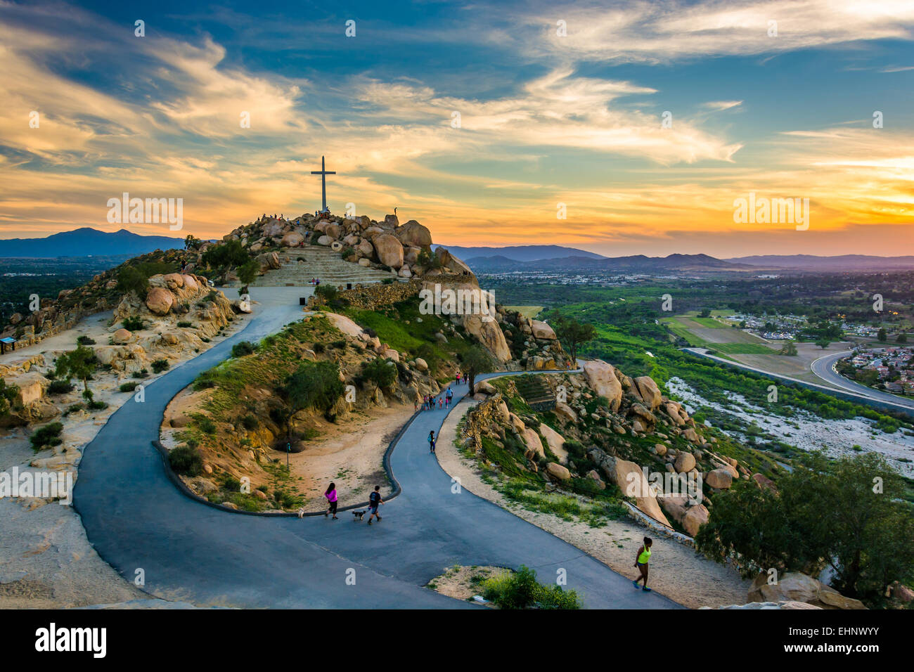 The cross and trails at sunset, at Mount Rubidoux Park, in Riverside