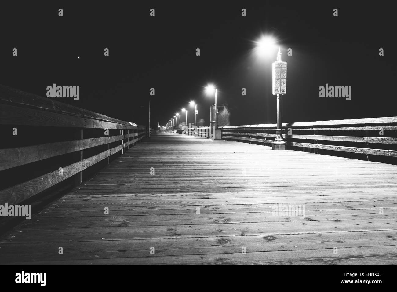 The fishing pier at night, in Imperial Beach, California. Stock Photo