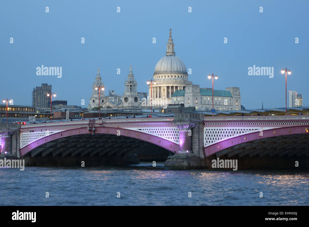 The River Thames, Blackfriars Bridge and St Paul's Cathedral in early evening light Stock Photo