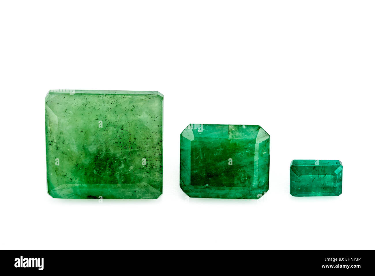 Emerald (Beryl) step-cut Weight: unknown Crystal structure: hexagonal Composition: Beryllium aluminium silicate Mohs hardness: 7 Stock Photo