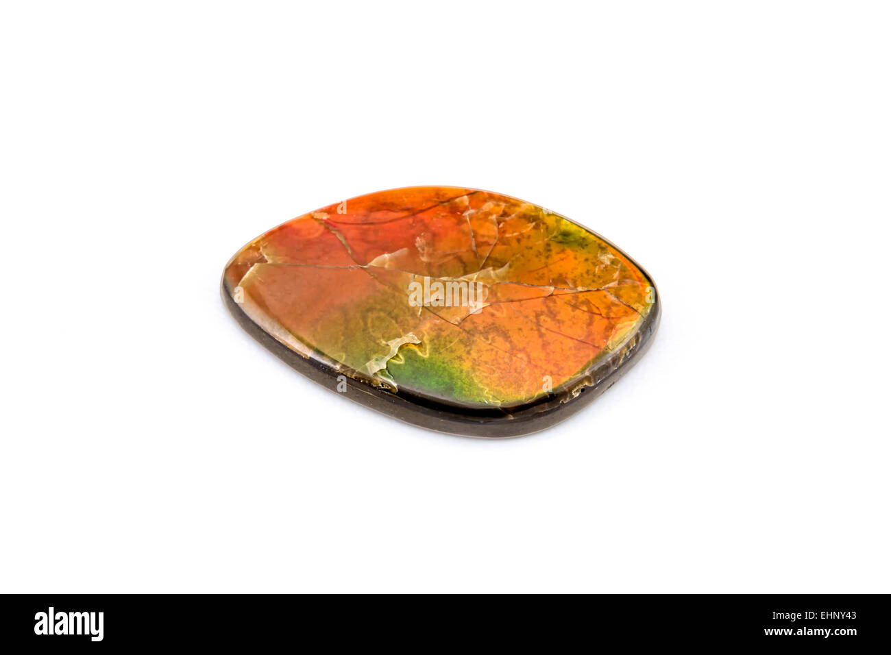 Lumachella or 'fire marble' is a rare iridescent marble composed of fossilized clam and snail shells. Origin: Russia Stock Photo