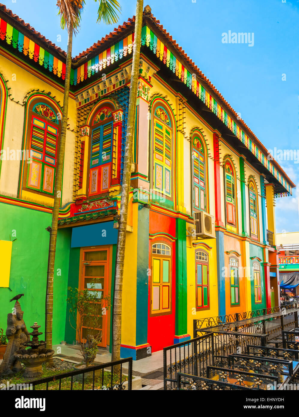Colorful facade of building in Little India, Singapore Stock Photo