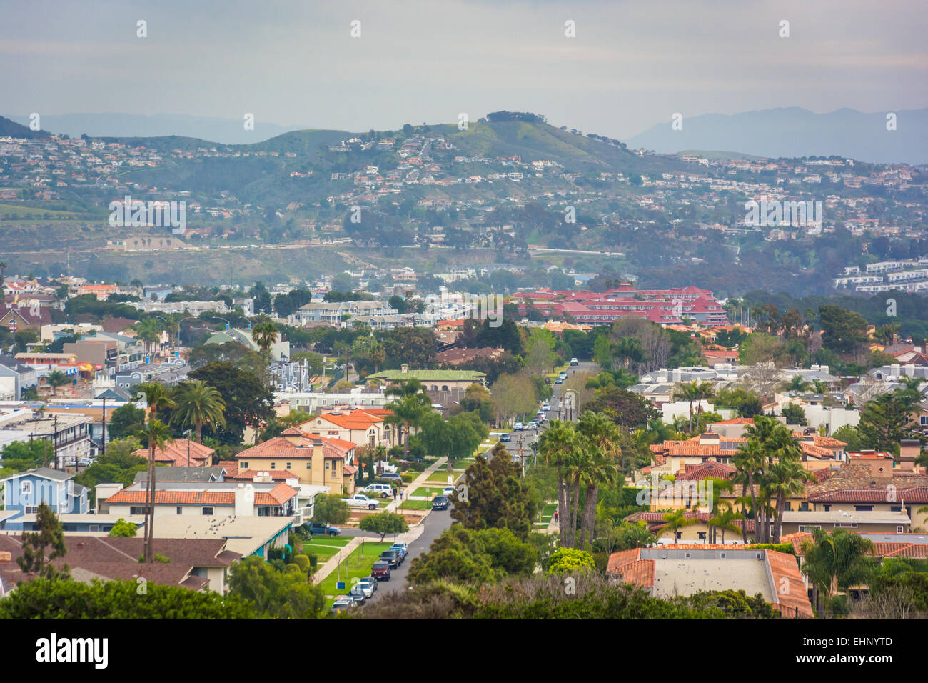 View of distant hills and houses from Hilltop Park in Dana Point