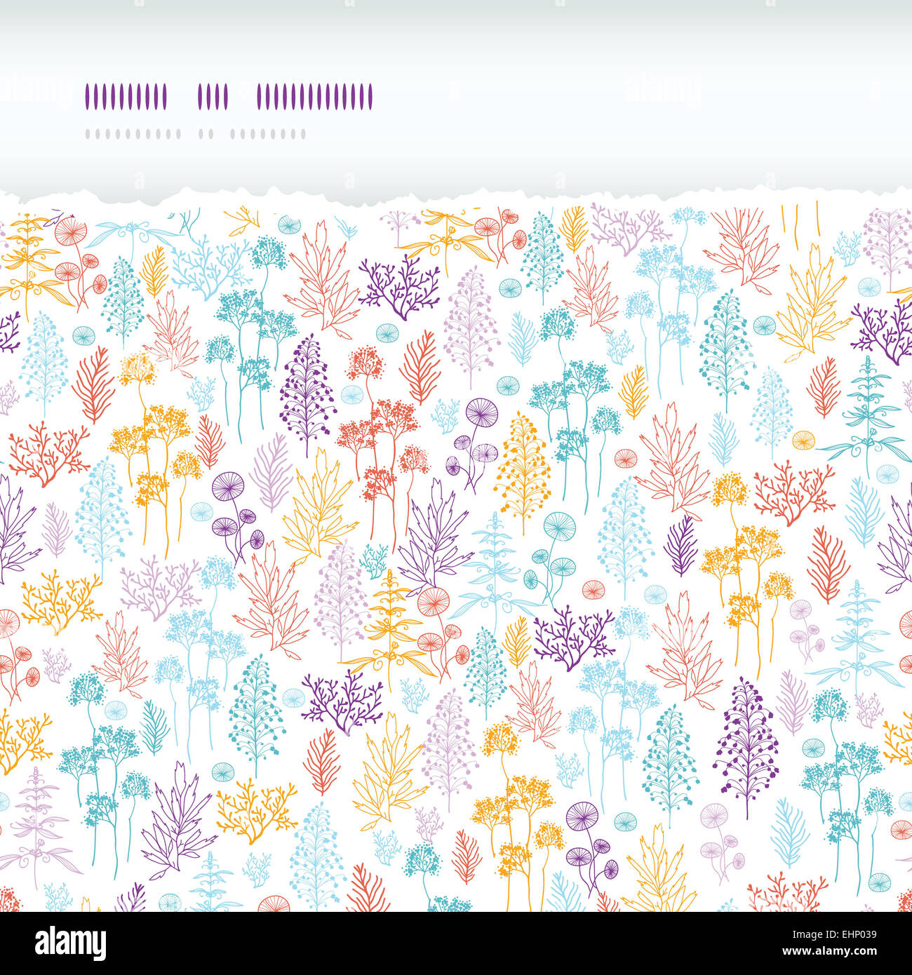 Colorful flowers and plants horizontal torn seamless pattern background ...
