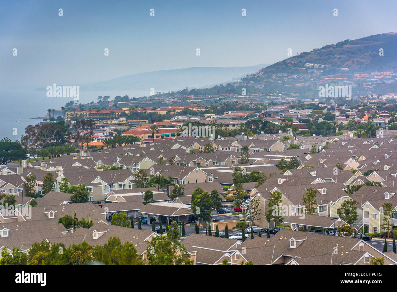 View of houses and the Pacific Ocean from Hilltop Park in Dana Point