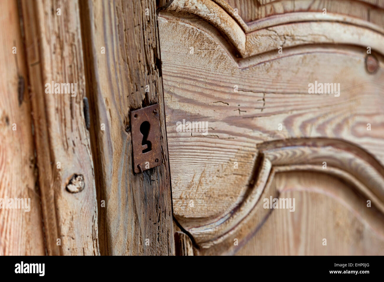 Close up of an old pine cupboard Stock Photo