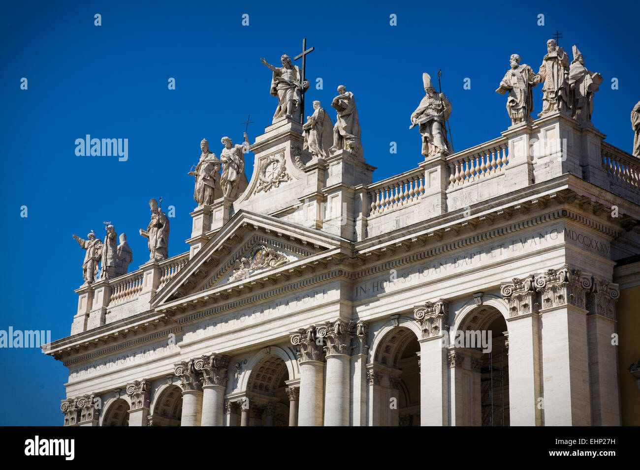 Archbasilica of St. John Lateran, Landmark cathedral, the Pope's official seat, with ornate 1700s facade and statues of the Apos Stock Photo