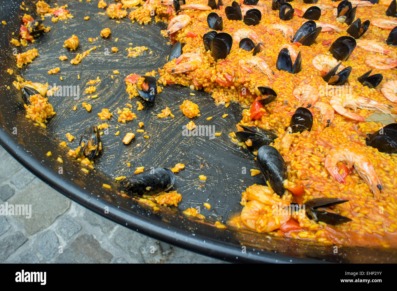 Pan with Seafood Paella Stock Photo