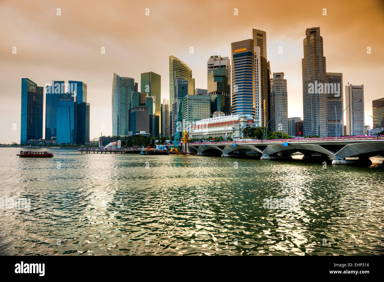 Fish-eye view of Singapore city skyline at sunset Stock Photo - Alamy