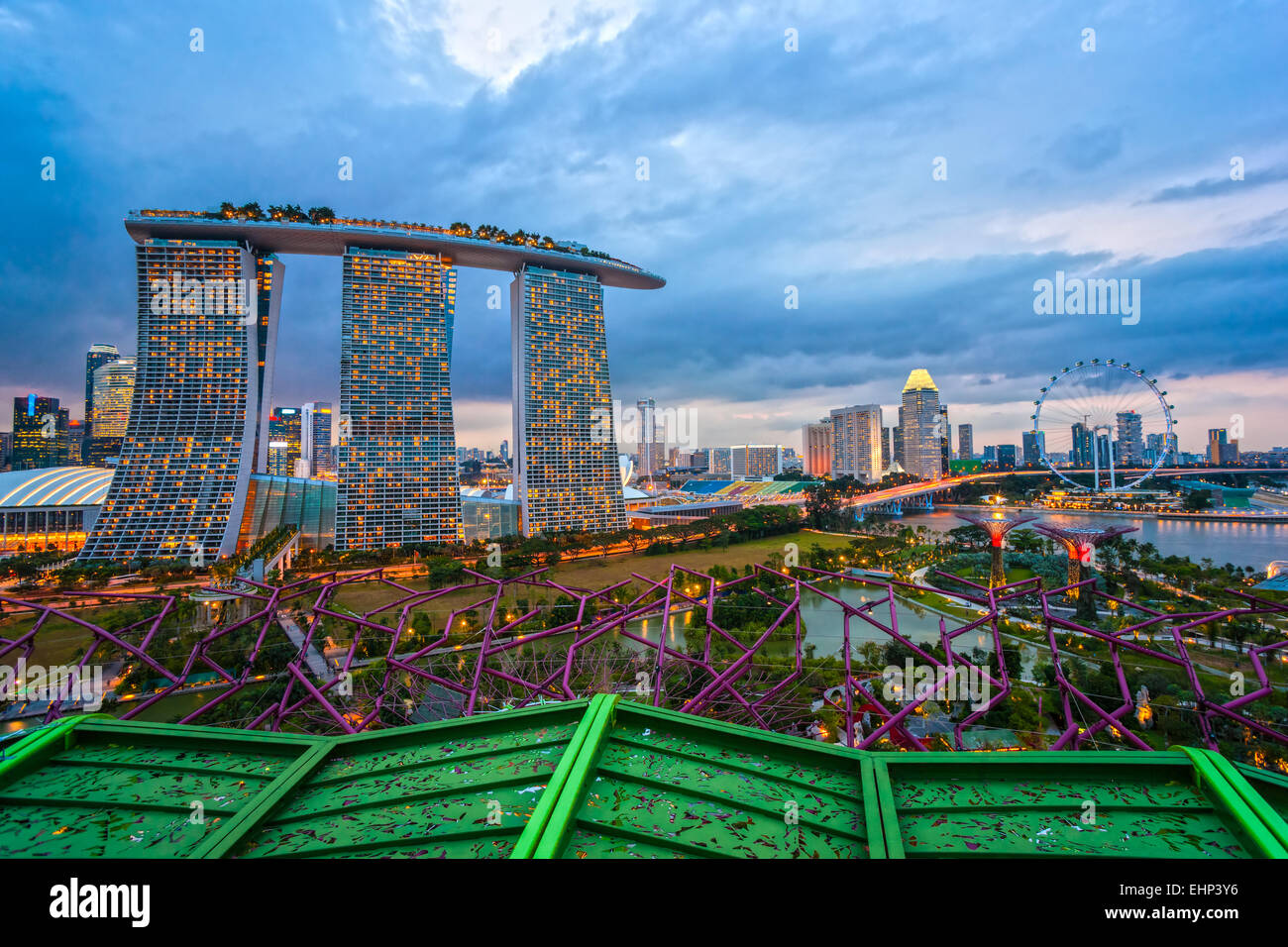 Fish-eye view of Singapore city skyline at sunset Stock Photo - Alamy