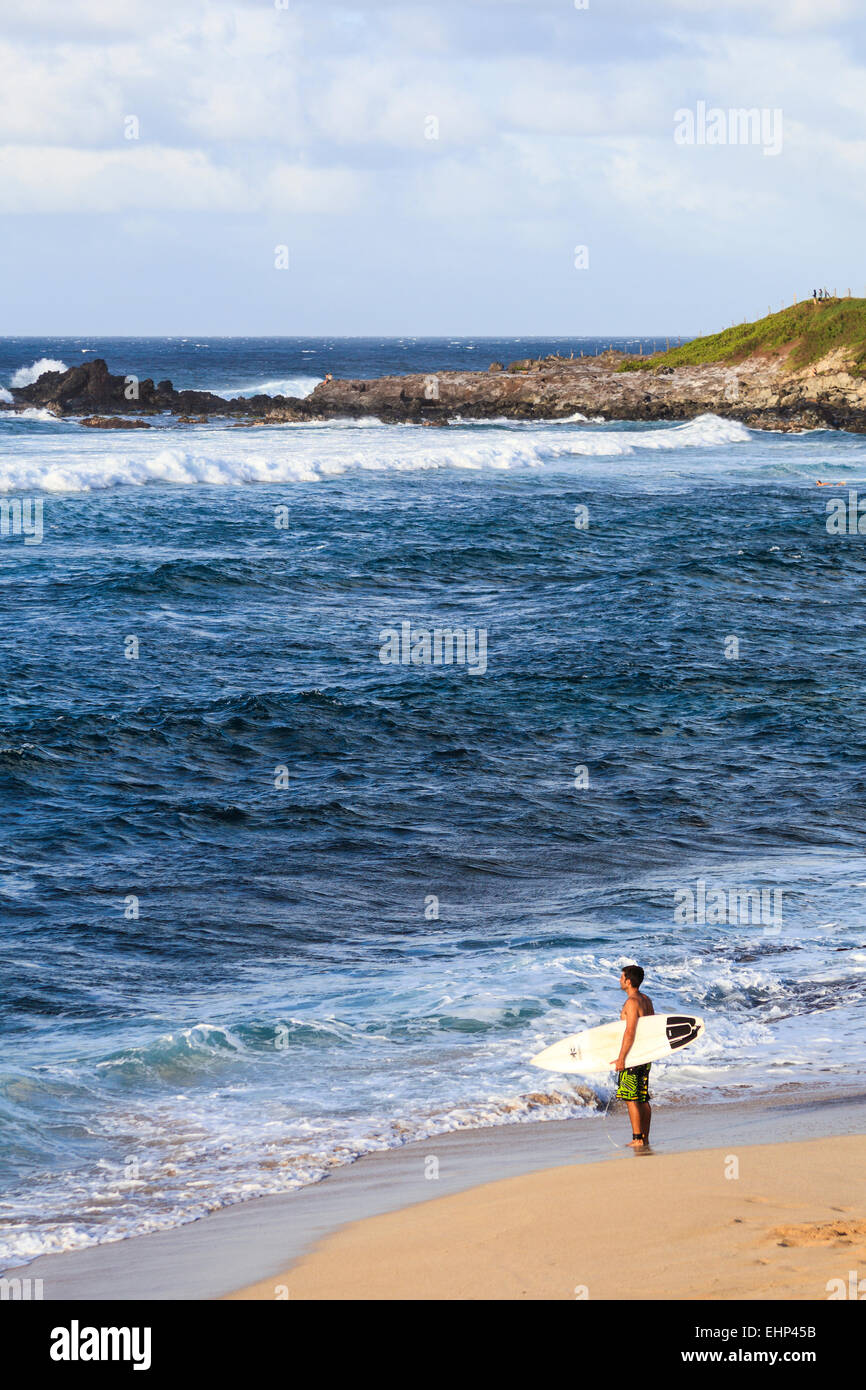 Surfers at Hookipa Beach on Maui Stock Photo