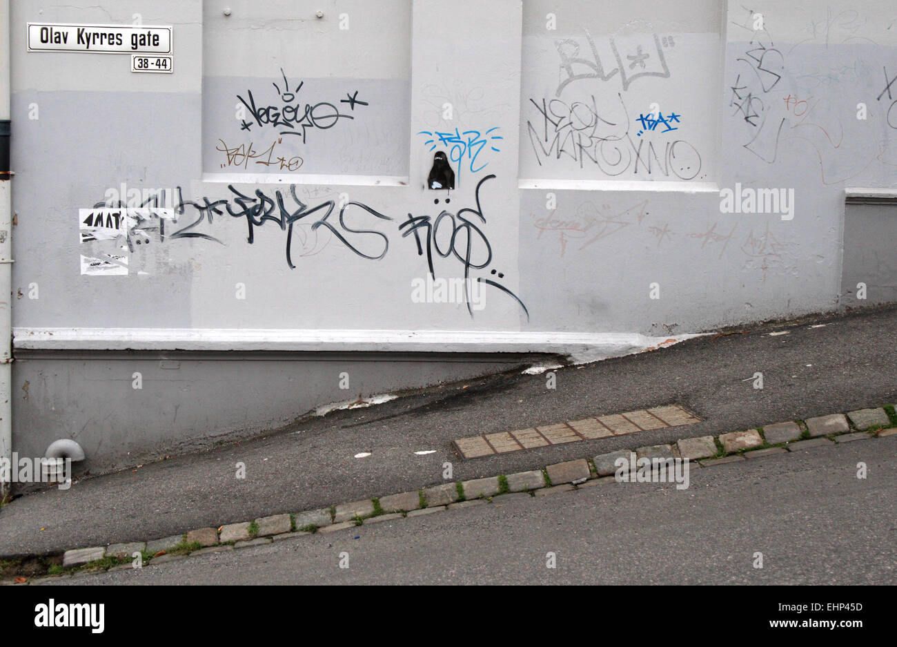 A graffiti of the Mona Lisa wearing the traditional Islamic burqa, in Norway. Stock Photo