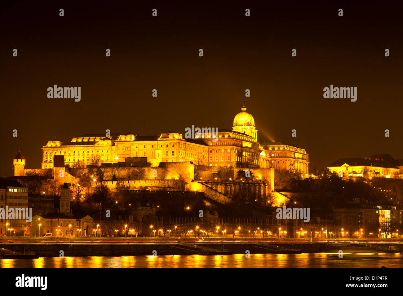 Buda Castle or Budapest Royal Palace at night, Castle Hill, Budapest, Hungary Stock Photo