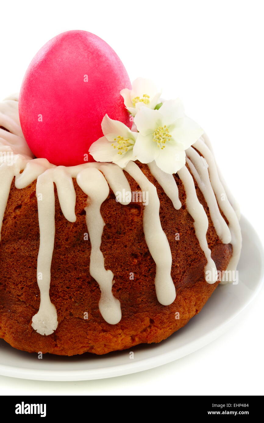 Easter cake decorated with flowers. Stock Photo