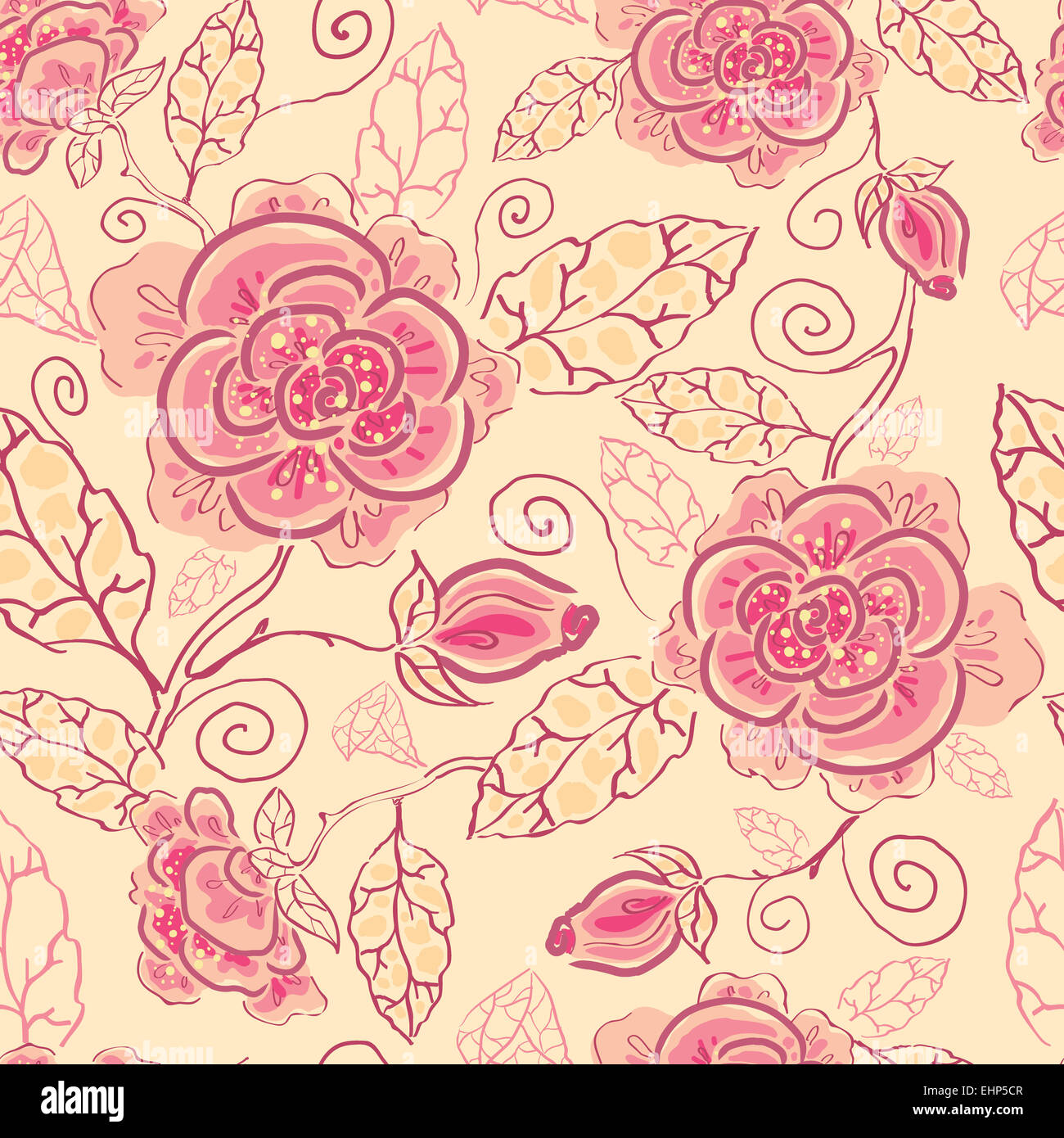 Line art roses seamless pattern background Stock Photo - Alamy