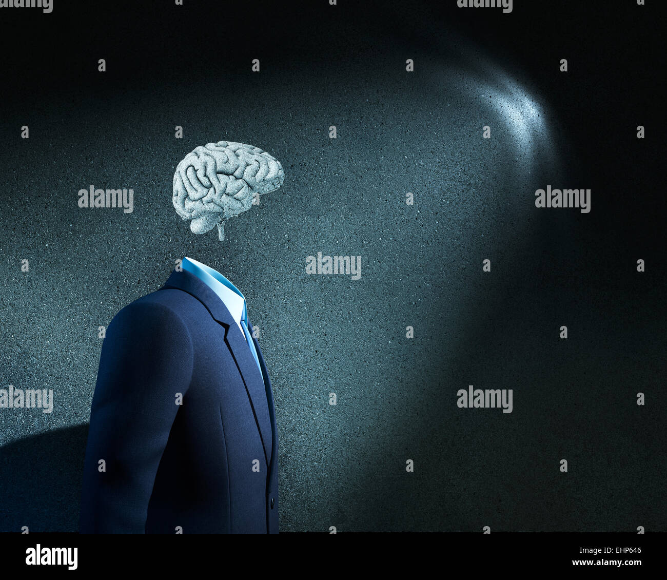 Businessman without head just with sketched brain Stock Photo