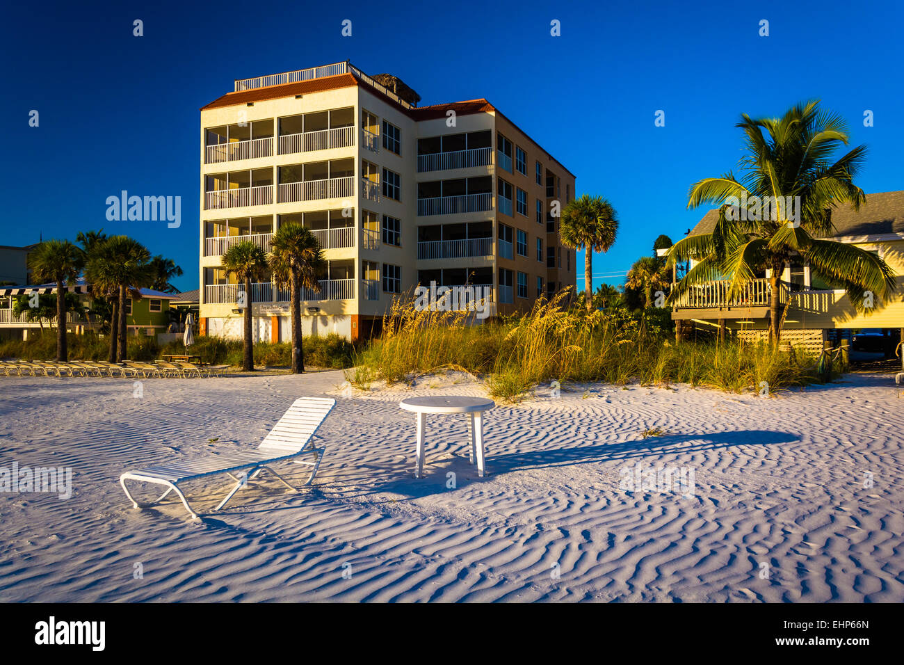 Beach chair and hotel on the beach in Fort Myers Beach, Florida Stock Photo Alamy