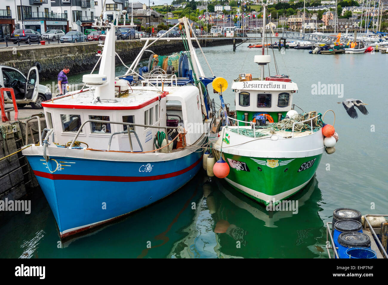 Fishing boats alongside at Kinsale Harbour, Ireland. Stock Photo
