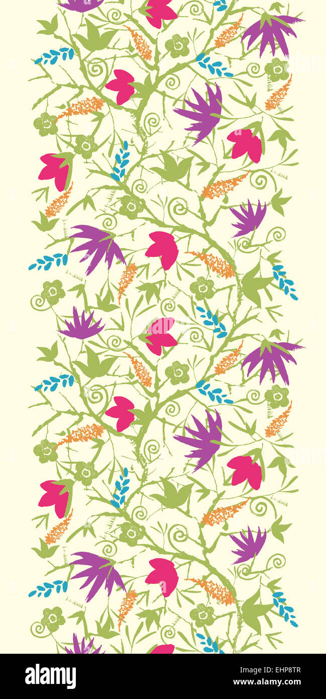 Painted blossoming branches vertical seamless pattern background Stock ...