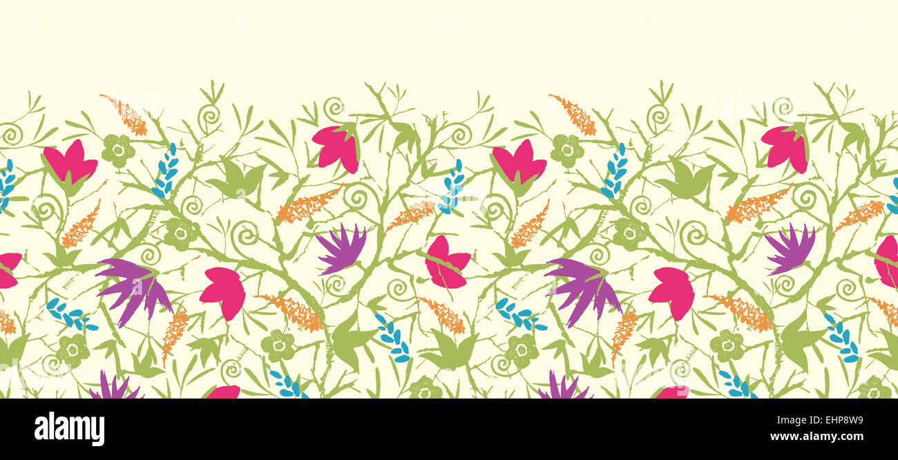 Painted blossoming branches horizontal seamless pattern background ...
