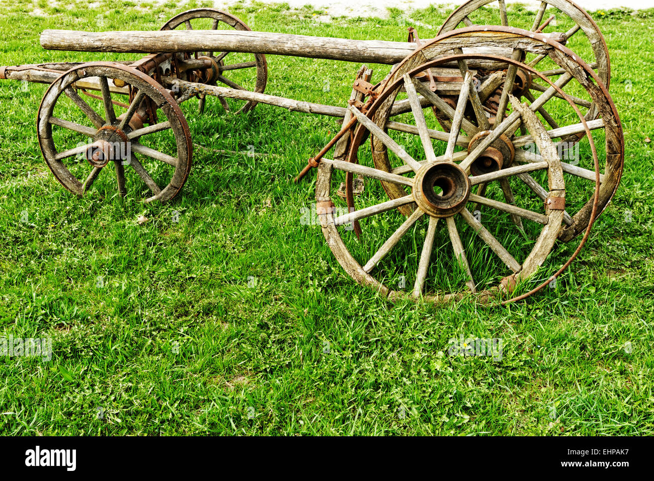 old broken wooden wheel spokes Stock Photo